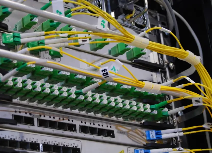 A server rack in an equipment room